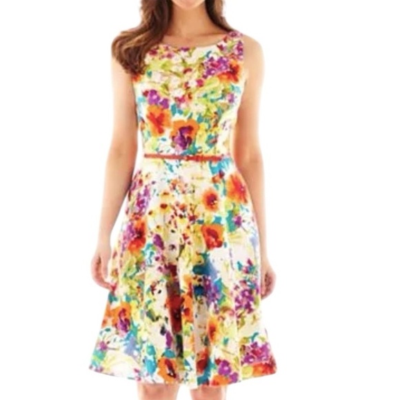Black Label Evan Picone Cottagecore Floral Coquette Belted Fit & Flare Dress 8 - Picture 1 of 11